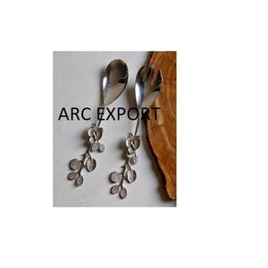 El último juego de cubiertos decorativos modernos con estilo pulido brillante plateado con soporte de diseño de hojas Juego de cubiertos a bajo precio - Product Image 1