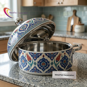 Casserole turque en acier inoxydable très vendue avec couvercle, design vibrant, chauffe-plats de haute qualité, faitout - Product Image 2