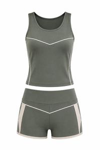 Women Plus Size 2 Piece Yoga Set Scoop Neck <b>Racerback</b> <b>Tank</b> <b>Top</b> High Waist Shorts Contrast Stitch Seamless Spandex 220g Sportwear - Product Image 2