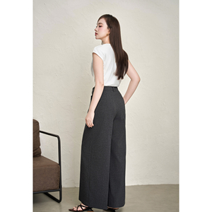 Pantalon décontracté taille haute gris à jambe droite avec fermeture éclair et bouton, teint uni, pour femme, automne, bureau, devant asymétrique LINDA - Product Image 3