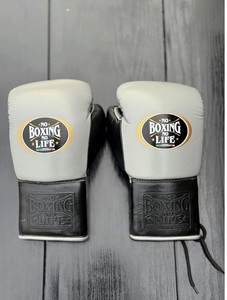 Best Quality No Boxing No Life Gray Black Real Cowhide Leather MMA Training Boxing <b>Gloves</b> Lace-Up Unisex Lightweight Customized - Product Image 4