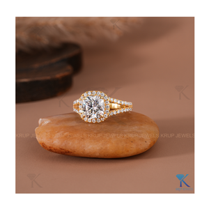 Delicate Cushion Cut Halo Engagement <b>Ring</b> with Pave <b>Split</b> Shank in Yellow Gold Stackable <b>Ring</b> for Women Minimalist Fine Jewelry - Product Image 2