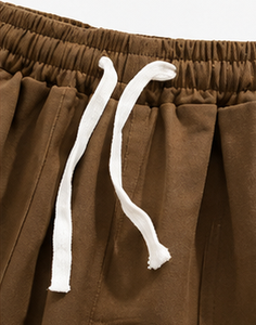 Shorts cargo marron pour homme, taille mi-haute, cordon de serrage, toile de coton, style décontracté, longueur bermuda, poches - Product Image 2