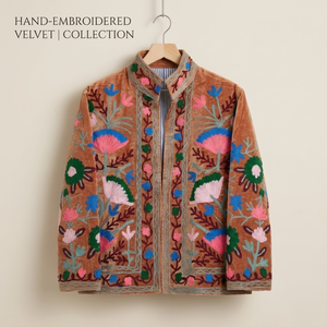 Blouson Bomber Marron Brodé Motifs Floraux Rose Blanc Bleu Col Montant Doublure Coton Poches Latérales Vêtement d'extérieur Femme - Product Image 2