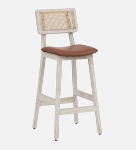 PU Leather Commercial Contemporary <b>Bar</b> <b>Stool</b> Sandblasted White Distress Finish Counter <b>Height</b> Kitchen Furniture Handcrafted - Product Image 1