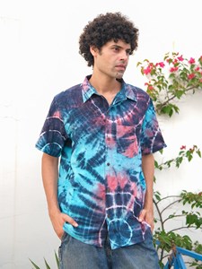 Camisa de Manga Corta para Hombre, Teñida a Mano, Estilo Tie-Dye, con Botones, de Tela de Algodón Suave, Ligera y Transpirable - Product Image 5