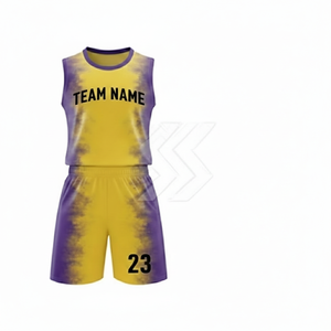 Conjunto de Camiseta de Baloncesto Personalizada con Degradado Amarillo y Morado, Sin Mangas, Cuello Redondo, Sublimada, Unisex, para Adultos, Ropa Deportiva, Absorbe la Humedad - Product Image 1