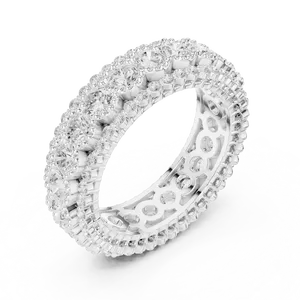 Anillo Unisex de Plata 925 con Tres Filas de Diamantes Redondos Cultivados en Laboratorio, Estilo Cóctel, para Aniversario, Boda, con un Toque Brillante - Product Image 4