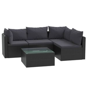 Black Outdoor Garden <b>Sofa</b> Set With Cushioned UV Resistant PE <b>Rattan</b> Patio Furniture Contemporary Design Waterproof Cushions - Product Image 2
