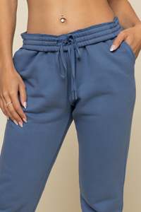 Pantalones Deportivos de Forro Polar Azul para Mujer, Talla Grande, Cintura Elástica, Corte Recto y Holgado, Largos, Casuales, con Bolsillos, para Otoño - Product Image 3