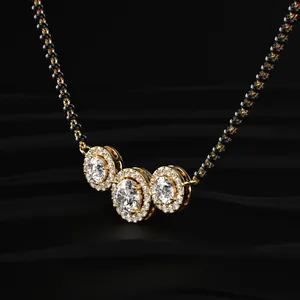 Pendentif en diamant CVD cultivé en laboratoire, taille ronde, halo, Mangalsutra, couleur D-E, clarté VVS-VS, certifié IGI, or, fiançailles, mariage, Inde - Product Image 4