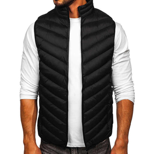Chaleco Acolchado Negro para Hombre, Cuello Alto, Cierre de Cremallera, Cortavientos, Chaqueta Casual de Invierno, Corte Ajustado, Relleno de Poliéster - Product Image 1