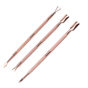 Ensemble de repousse-cuticules personnalisé en acier inoxydable or rose de qualité supérieure, double extrémité, multifonctionnel, avec spatule triangulaire, OEM ODM, pour soins des ongles - Product Image 4