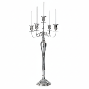 5-Arm Silver Metal Candelabra Centerpiece Tall Decorative <b>Candle</b> Holder for Wedding Events Banquets and Hotel Table Decor - Product Image 1
