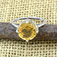 Anillo de Citrino Genuino para Mujer, Anillo de Plata de Ley 925 con Gema Redonda de 10MM, Proveedor Verificado en Alibaba