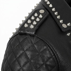 Veste en cuir d'hiver pour homme de haute qualité avec strass, style motard brillant, manches longues, fermeture éclair sur le devant, manteau de mode urbaine - Product Image 6