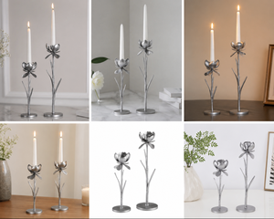 Ensemble de luxe de 2 bougeoirs décoratifs en métal à motif floral pour la décoration de la maison et les tables de mariage - Product Image 5