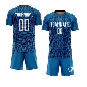 Maillot de football personnalisé sublimé pour garçons, bleu uni, manches courtes, anti-humidité, uniforme de football, service OEM, entraînement, nom d'équipe - Product Image 1