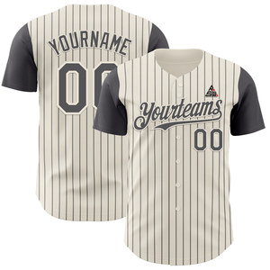 Camiseta de Béisbol Personalizada con Rayas Grises para Hombre, Uniforme de Equipo con Botones, Camisa Deportiva Corta de Algodón Orgánico Transpirable - Product Image 4