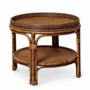 Mesa de centro redonda moderna de ratán, mesitas de noche, muebles sostenibles de venta rápida - Product Image 1