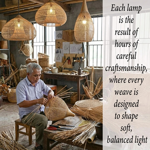 <b>Rattan</b> Pendant Light Handmade Bamboo Wicker Woven Lampshade Hanging <b>Lamp</b> Boho Home Decor Supplier - Product Image 5