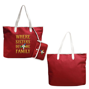 Sacs fourre-tout maçonniques OES en tissu, motif « Où les sœurs deviennent une famille », pour l'Ordre de l'Étoile d'Orient, couleur marron, vente en gros - Product Image 1