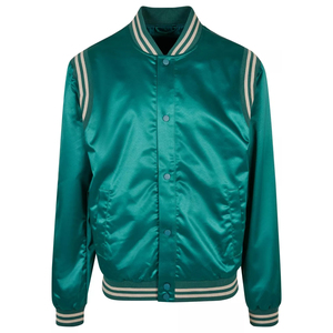 Veste en satin vert pour homme avec empiècements rayés contrastants, coupe classique, couleur unie, fermeture à boutons-pression, vêtements décontractés, services de vente en gros - Product Image 2