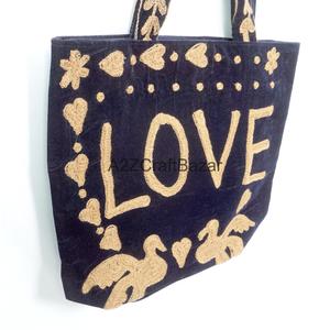 Bolso Tote de Terciopelo Bohemio para Mujer, Hecho a Mano, con Rayas, para Compras, de Rajasthan - Product Image 6