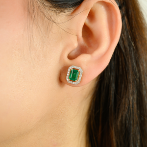 Beautiful High Quality 100% Genuine <b>Emerald</b> & Diamond Real 18K Yellow Gold Big Halo <b>Stud</b> <b>Earrings</b> Trendy Factory Custom Jewelry - Product Image 4