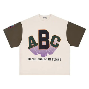 Camiseta Oversize con Bloques de Color y Estampado Gráfico para Hombre, Estilo Urbano Vintage, Camiseta de Algodón Personalizada de Corte Holgado, Moda Hip Hop - Product Image 3