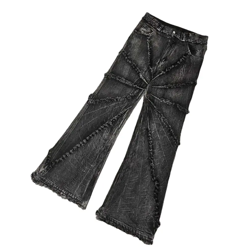 Pria kustom produsen Streetwear longgar Multi saku kargo celana lurus Denim Y2K Twill ditumpuk Jeans