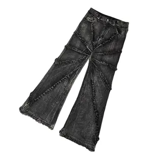 Men Custom Streetwear Manufacturer Baggy Multi Pocket Cargo Denim Straight Pants Y2K Twill Stacked Jeans