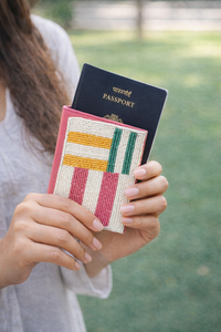 Funda para Pasaporte Hecha a Mano con Cuentas, 100% Algodón, Rayas Coloridas, Elegante, Plegable, Accesorio de Viaje Multifuncional para Mujer - Product Image 5