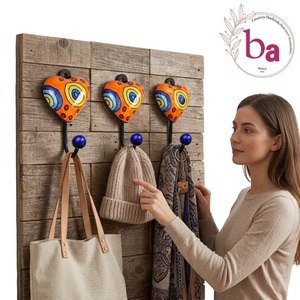 Handmade Eco-Friendly Ceramic Heart Wall Hook Blue Ball Decor Self-Adhesive Installation Multifunctional for Home Door Clothing - Product Image 3