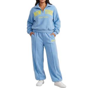 Ensemble 2 pièces en molleton rose pour femme : sweat-shirt et pantalon à manches longues, coupe ample, décontracté, toutes saisons, imprimé lettres, col rabattu - Product Image 4