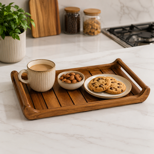 Bandeja de Servir de Madera de Teca Premium con Asas, Bandeja de Madera Hecha a Mano para Servir Desayuno, Café y Comida, Pretratada con Aceites Naturales y Cera - Product Image 2