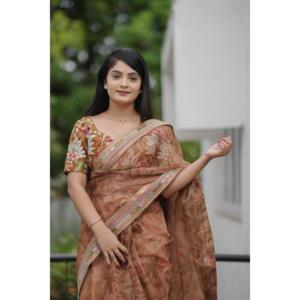 Saree brodé de créateur Beau travail de fil multicolore pour les mariages - Product Image 5