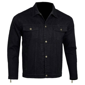 Veste en jean pour homme, style motard, col rabattu, fermeture éclair, coton lavé, coupe classique, couleur unie, poches, vêtements d'automne - Product Image 4