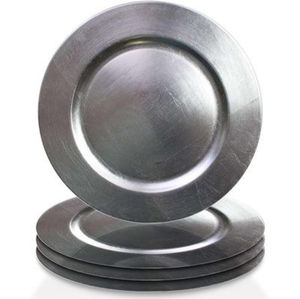 Assiette de Présentation Exclusive en Acier Inoxydable Plaqué Argent Brillant Écologique avec Bordure Perlée pour Dîner à Domicile ou Mariage - Product Image 4