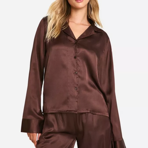 High-quality Women's Solid Stitching Thermal Breathable Soft <b>Summer</b> 100% Silk Velour Long Sleeve <b>Pyjamas</b> Suite Set Drawstring - Product Image 6