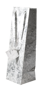 Bolsa de Vino Ecológica de Papel de Algodón Reciclado Hecho a Mano de Alta Calidad con Asa de Cinta y Estampado Metálico Plateado con Diseño de Mármol - Product Image 1