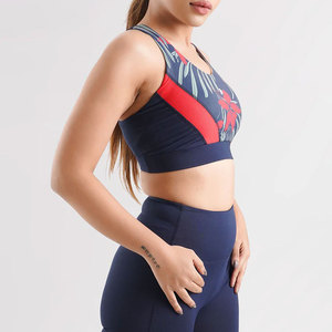 Soutien-gorge de sport pour femme à imprimé floral, dos nageur, col ras du cou, maintien moyen, respirant, pour le yoga et les activités sportives, avec bordure contrastante - Product Image 6