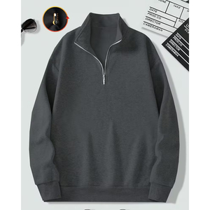 Men Black Quarter Zip Pullover <b>Sweatshirt</b> <b>Plain</b> Oversized Cotton Fashion USA Trending Apparel - Product Image 1