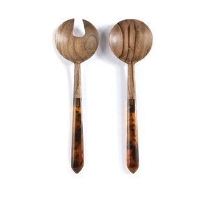 Cuillères à soupe en bois d'acacia et résine pour cadeaux, ensembles de couverts durables en métal avec cuillères à riz et à salade en bois d'acacia - Product Image 5