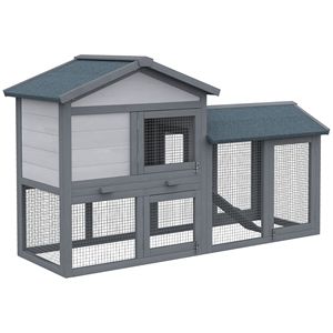 Gabbie per Animali Domestici: Conigliera in Legno con Rampa, Porte Bloccabili, Vassoio Rimovibile e Tetto in Asfalto Grigio per Porcellini d'India e Conigli - Product Image 1