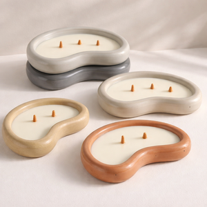 Recipiente de Cerámica para Velas con Forma Fluida, Diseño de Múltiples Mechas, Resistente al Calor, Acabado Brillante, Decoración de Lujo Reutilizable - Product Image 1