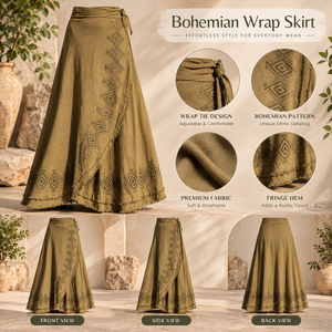 Bohemian <b>Wrap</b> Maxi <b>Skirt</b> for Women with Ethnic Geometric Print |Tie Waist Flowy Long <b>Skirt</b> with Fringe Hem for Casual <b>Beach</b> Wear - Product Image 5