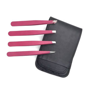 Ensemble de 4 pinces à épiler pour sourcils, en acier inoxydable rose, pinces de précision à pointe inclinée et plate, avec étui en cuir, outils de beauté - Product Image 3