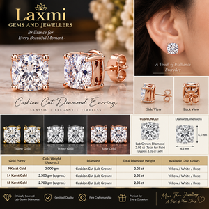 Boucles d'oreilles clous en diamant de laboratoire taille coussin à 4 griffes, or 10k 14k 18k, certifiées IGI, bijoux élégants pour cadeau - Product Image 2