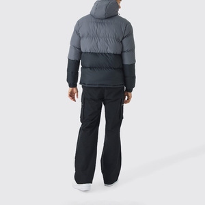 Men's Hooded Color Blocking Puffer Jacket <b>Winter</b> Warm <b>Thick</b> Polyester Windproof Casual Zipper Front <b>Coat</b> for Men <b>Winter</b> Wear - Product Image 3